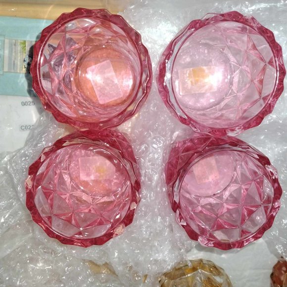 Yankee Candle Raspberry Pink Fractal Glass Votive Holders 2pc set - Picture 2 of 2